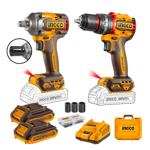 SET TALADRO BL Y LLAVE DE IMPACTO BL +2BAT Y CARG INDUSTRIAL 20V INGCO CKLI20275