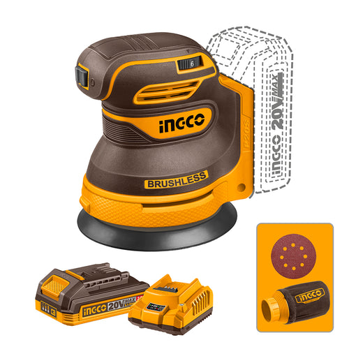 LIJADORA ROTO-ORBITAL BL +BAT 2AH Y CARG 20V/125MM INGCO CROSLI20021