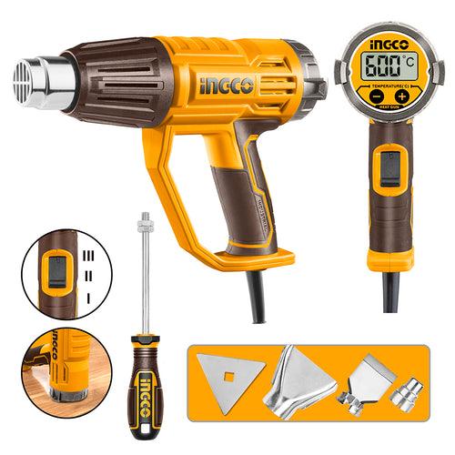 PISTOLA DE CALOR INDUSTRIAL DIGITAL 50/600°C + ACCESORIOS 2000W INGCO HG200058