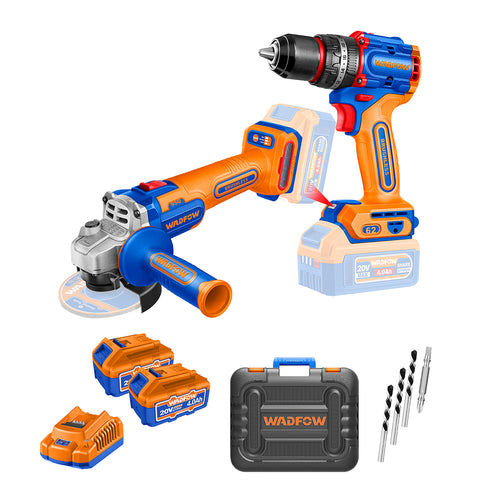 Set Taladro Bl Cp Y Esmeril +2Bat 4Ah Y Carg 20V Wadfow Wck20273
