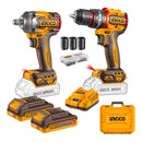 SET TALADRO PER Y PISTOLA IMPACTO BL +2BAT Y CARG INDUSTRIAL 20V INGCO CKLI20286