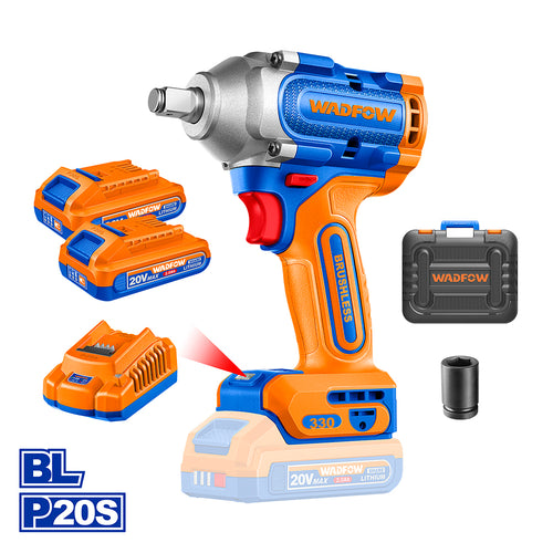 Pistola De Impacto Bl + 2 Baterias 2Ah Y Cargador 1/2" 20V/330Nm Wadfow Wcd1B33