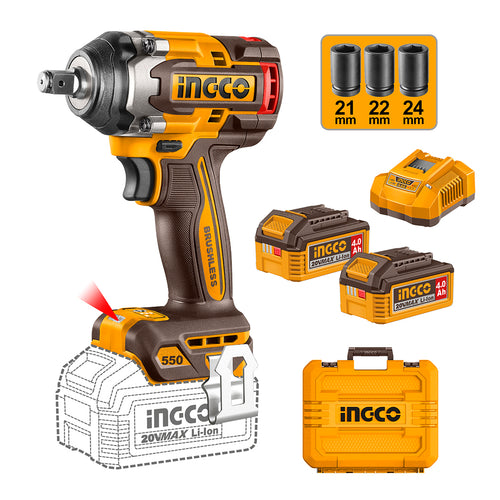 Pistola De Impacto Bl +2Bat 4Ah Y Carg Industrial 1/2" 20V/550Nm Ingco Ciwli2055