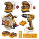 Set Taladro Pe +Sierra Cir +Lijadora Rot Y Orb +2Bat/Carg 20V Ingco Cosli251083