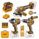 Set Taladro Pe+ Pistola De Impacto + Esmeril +2Bat Y Carg 20V Ingco Cosli251292