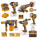 Set Taladro +Pistola Imp +Esmeril +Rotomartillo +Linterna 20V Ingco Cosli251193
