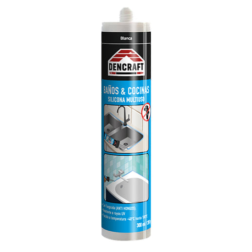 Silicona Acetica Multiuso Baño Y Cocina 300Ml Blanca Dencraft 1001