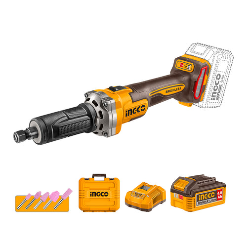 Esmeril Recto Bl +2 Baterias 4Ah Y Carg Rap 1/4" 20V Ingco Cdgli20012