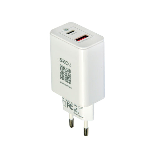 Cargador de Pared carga rapida USB-C PD 3.0 + USB A QC 3.0 45W - Tecmaster