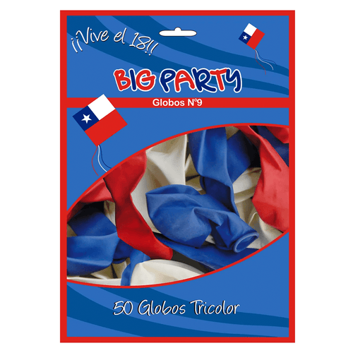 Set 50 Un Globo N9 Tricolor Big Party