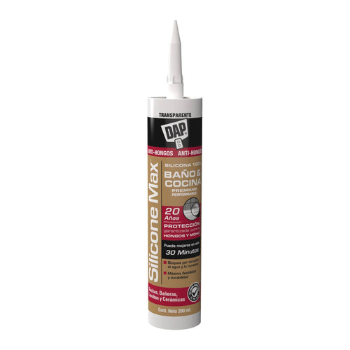 Sellador de Silicona Premium para Baños y Cocinas SILICONE MAX Transparente Cartucho 290ml - DAP