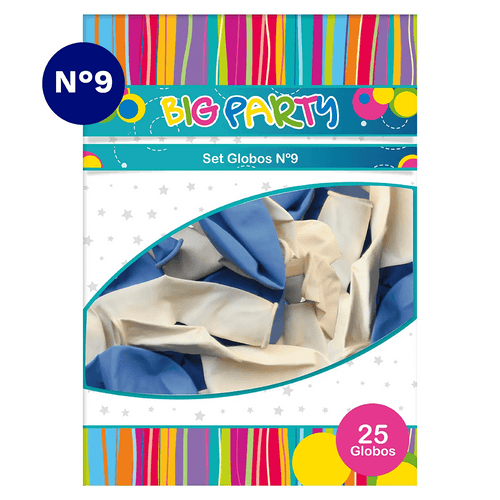 Globos Colores Blanco/Celeste 25 Unidades N°9 Big Party