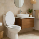 Asiento WC E Madera Elongado Base Plastica Ajustable Blanco