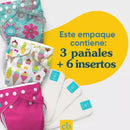 Pañales Niña reutilizables Margarita 3 + 6 insertos - Charlie Banana