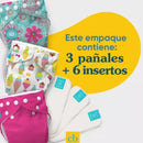 Pañales Niña reutilizables Gratitude 3 + 6 insertos - Charlie Banana