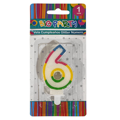 Vela Cumpleaños Glitter N°6 Big Party