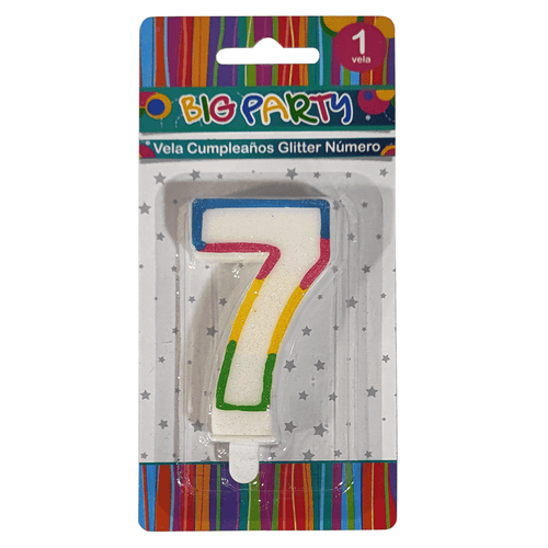 Vela Cumpleaños Glitter N° 7 Big Party