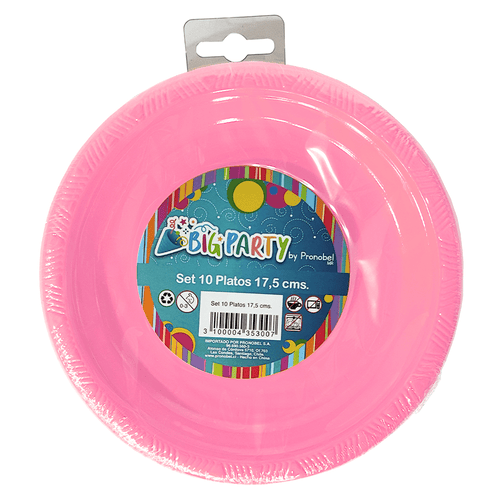 Set Plato Redondo Rosado 17 Cm 10 Unidades Big Party