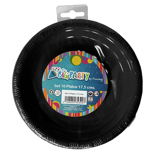 Set Platos Negro 17,5Cm 10 Unidades Big Party