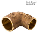Codo Bronce So/So 3/4" 5U