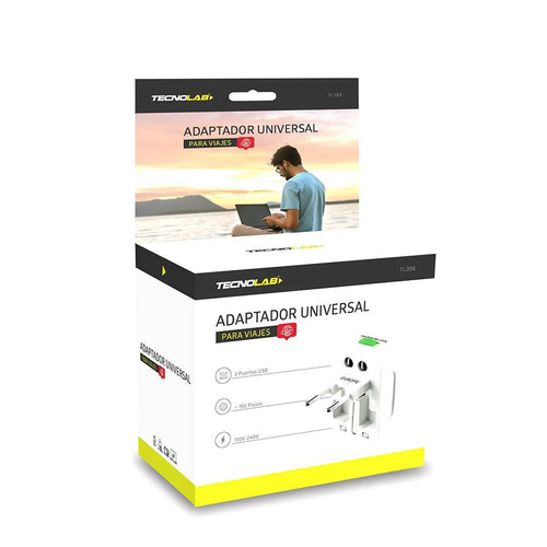 Adaptador Universal para Viajes Blanco 2 USB 6A - Tecnolab