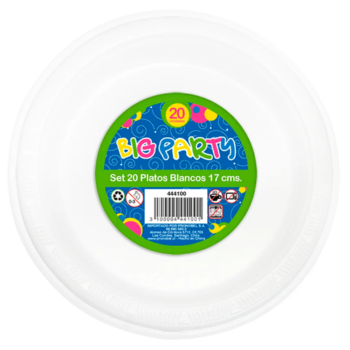 Plato Blanco 17 Cm 20 Unidades Big Party