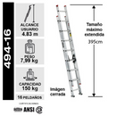 Escalera Telescopica De Aluminio 16 Peldaños 150Kg Cuprum