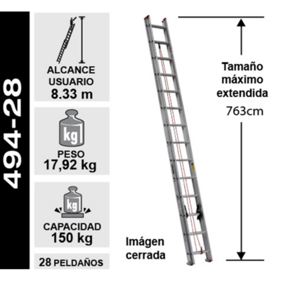 Escalera De Aluminio Telescopica 28 Peldaños 150 Kg. Cuprum