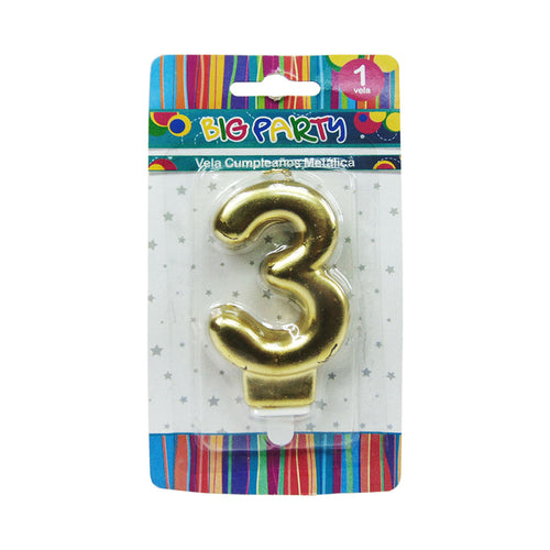 Vela Metalica N°3 Gold/Silver/Rose Gold Big Party