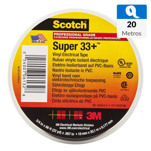Cinta Aisladora Electrica 19 Mm X 20 Mts Super 33 Negra