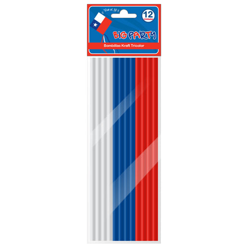 Set Bombillas Kraft 12 Unidades Tricolor Big Party