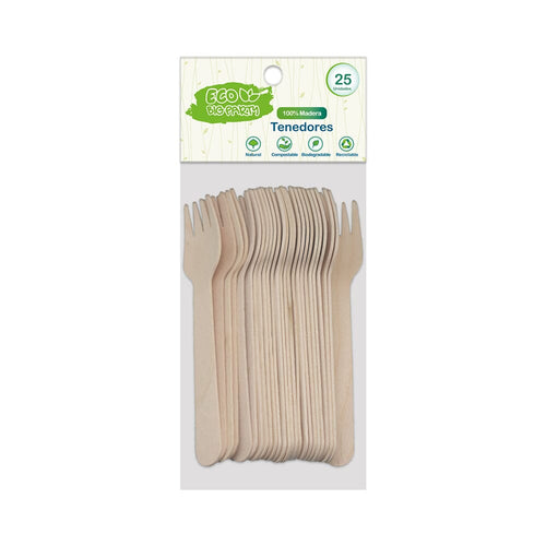 Tenedor Madera 25 Un BIG PARTY ECO 