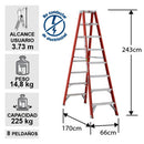 Escalera Fibra Vidrio Tijera Doble Acceso 8 Peldaños Cuprum