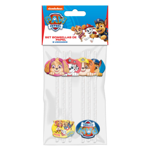 Set 6 Bombillas De Papel 6 X 197 Cm Paw Patrol