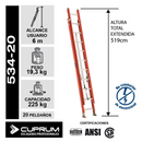 Escalera Fibra De Vidrio Telescopica 20 Peldaños Cuprum