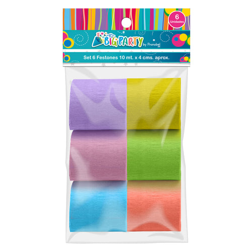 Set 6 Festones Colores Surtidos Pastel Big Party