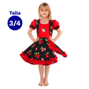 Vestido Huasa Chinita Copihue Rojo y Negro Talla 3-4 Fiestamania