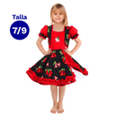 Vestido Huasa Chinita Copihue Rojo y Negro Talla 7-9 Fiestamania