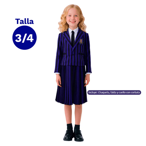 Traje Merlina Escolar Nevermore Morado Talla 3-4 Fiestamania
