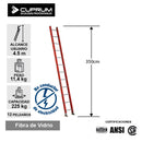 Escalera Fibra Vidrio Recta Simple 3.66 M. 12 Peldaños Cuprum
