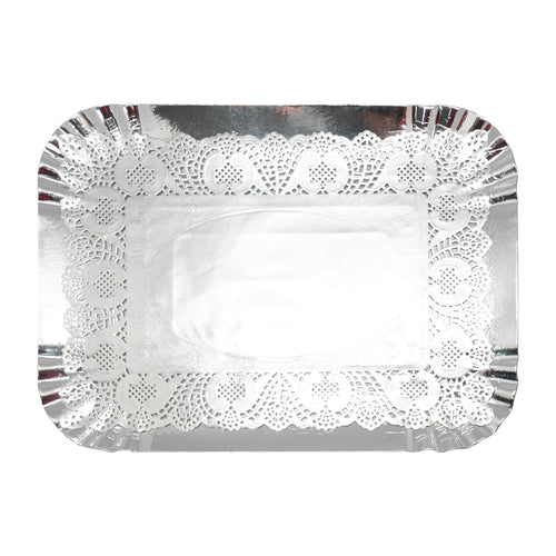 Bandeja Rectangular Plateada 29 X 39 Cm Con Blonda Big Party