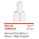 Rollo Papel Térmico 56x17Mt x13 48 Gr Blanco 120 Un