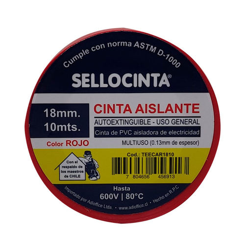 Cinta Aislante Electrica Roja 18 Mm X 10 Mt