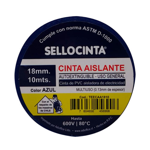 Cinta Aislante Electrica Azul 18 Mm X10 Mt