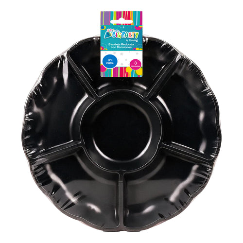 Bandeja Redonda Con Divisiones 31 Cm 3 Unidades Negro Big Party