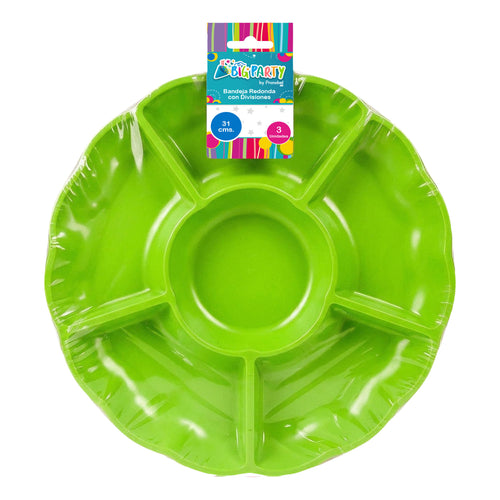 Bandeja Redonda Con Divisiones 31 Cm 3 Unidades Verde Big Party