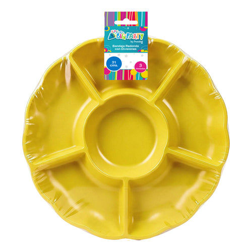 Bandeja Redonda Con Divisiones 31 Cm 3 Unidades Amarillo Big Party