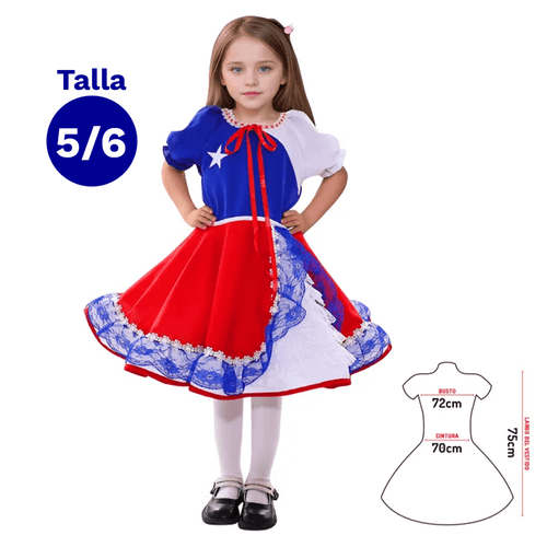 Vestido Huasa Chinita Bandera T 5-6 Fiestamania