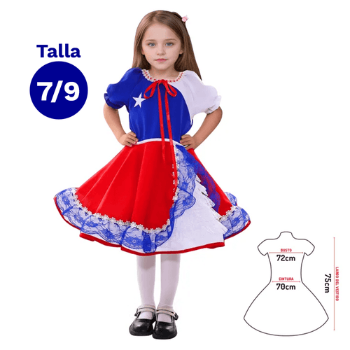 Vestido Huasa Chinita Bandera T 7-9 Fiestamania