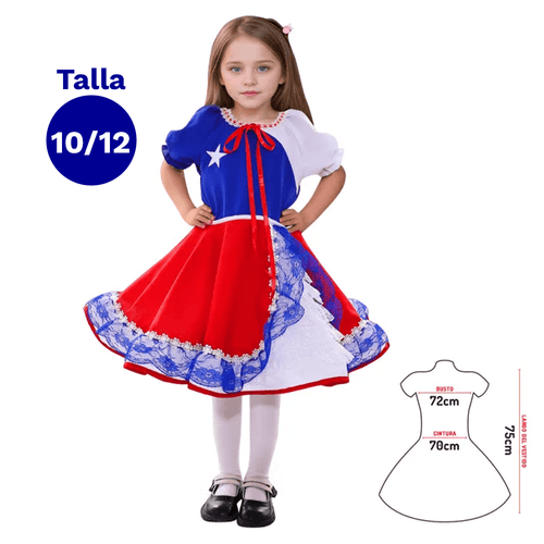 Vestido Huasa Chinita Bandera T 10-12 Fiestamania